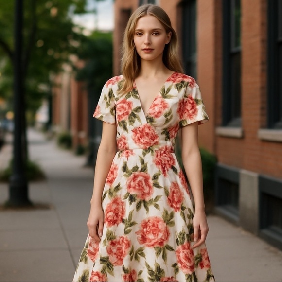 Show Me Your MuMu Dresses & Skirts - Show me Your MuMi A Line Floral Midi V Neck Dress